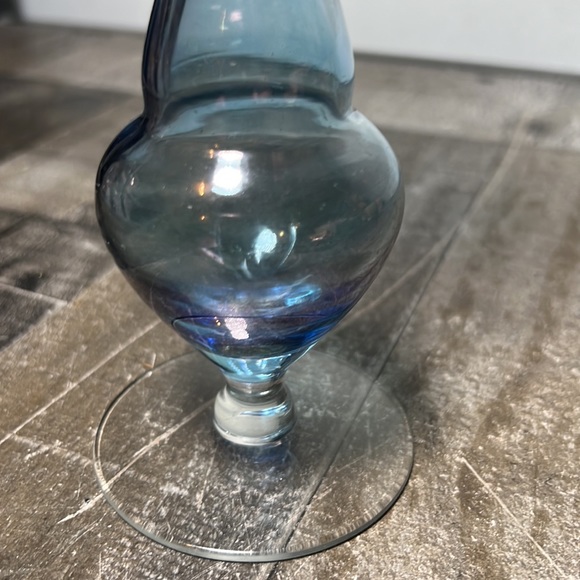 Vintage Hand Blown See Thru Blue Glass with Clear Base - Picture 2 of 5